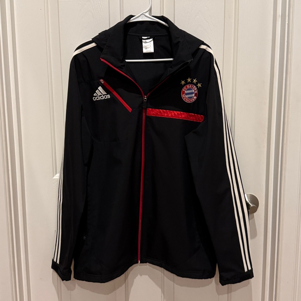 Adidas Black Bayern Munich Track Jacket with Red and White Highlights